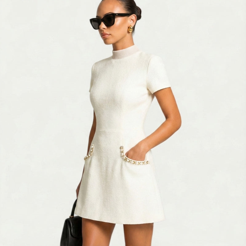 Women's Beaded Mini Dress with Pockets