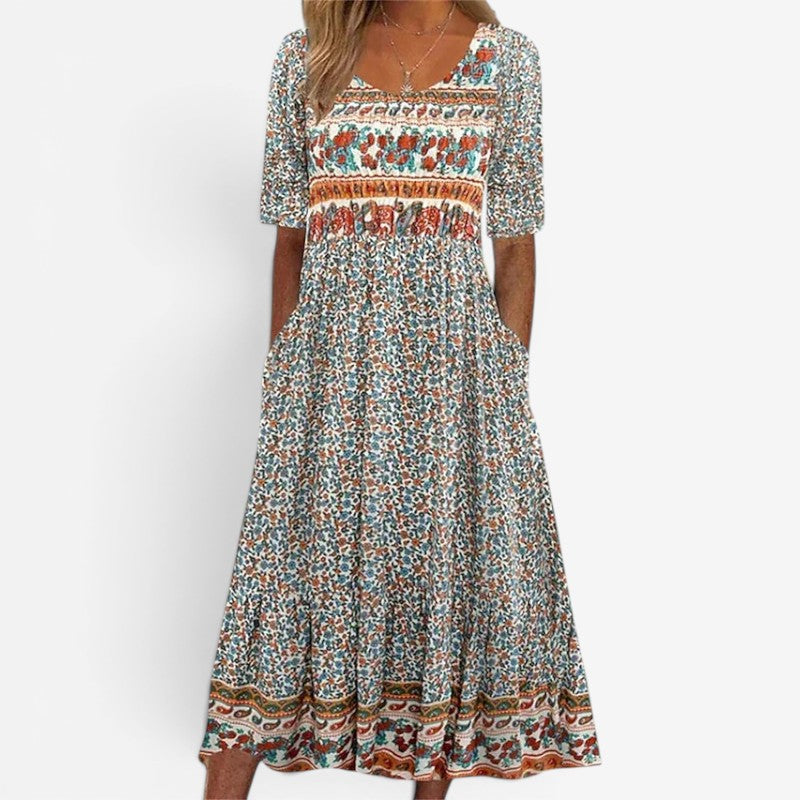 Women’s Midi Dress Short Sleeve Square Neck