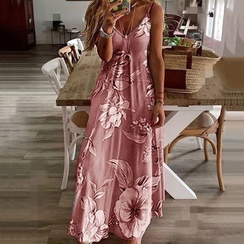 Isabella – Sleeveless V Neck Printed Dress with Loose Fit