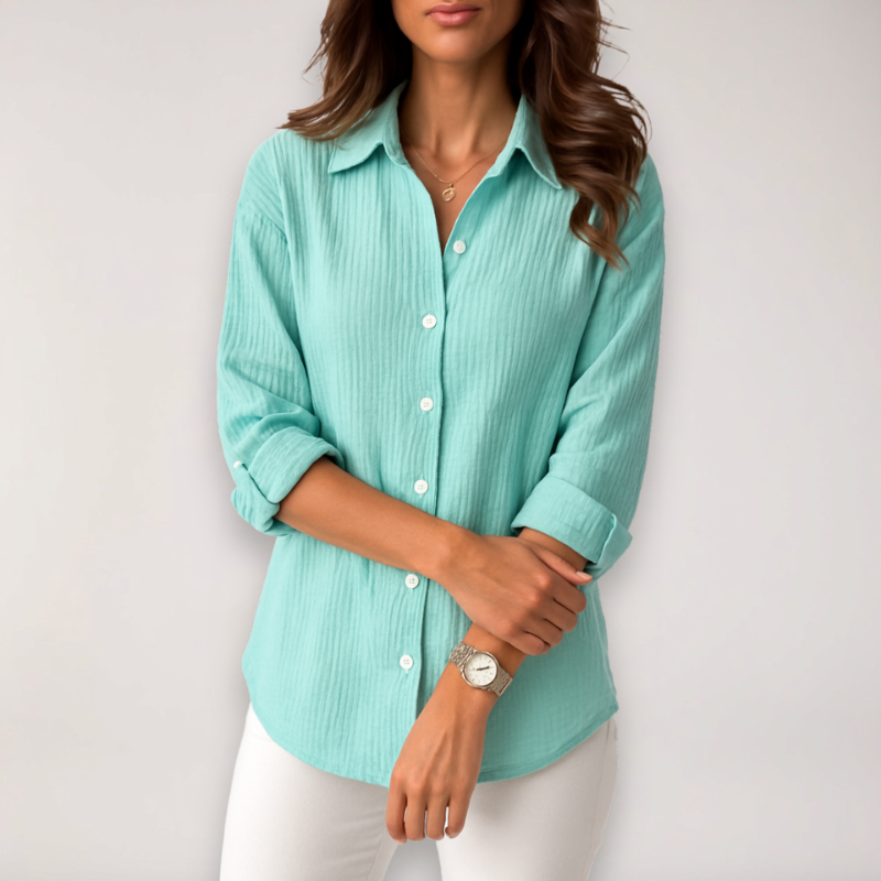 Women's Blouse with Turn-Down Collar