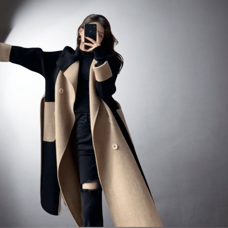 Women's Straight Fit Long Sleeve Coat with Lapel Collar