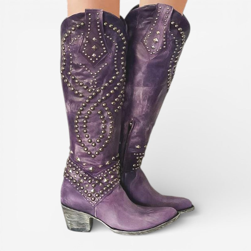 Maya – Knee High Pointed Toe Boots with Decorative Pearls