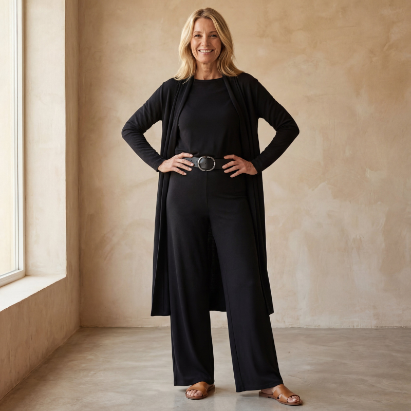 3 Piece Set Women Open Front Cardigan With Slim Fit Pants