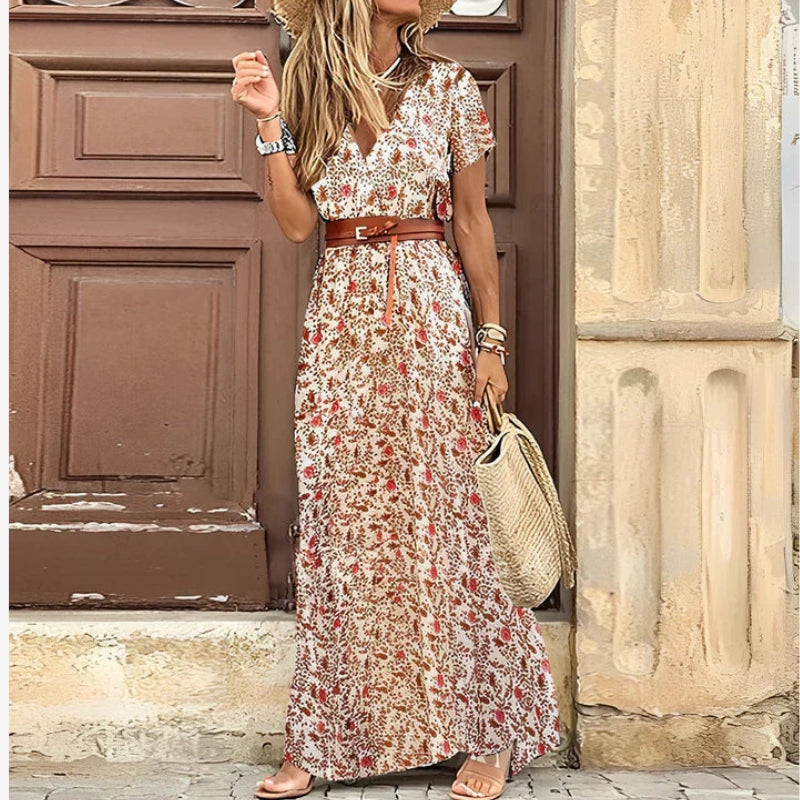 Women's Floral Short Sleeve Maxi Dress