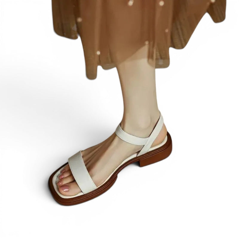 Women's Round Toe Low Heel Sandals with Buckle Strap