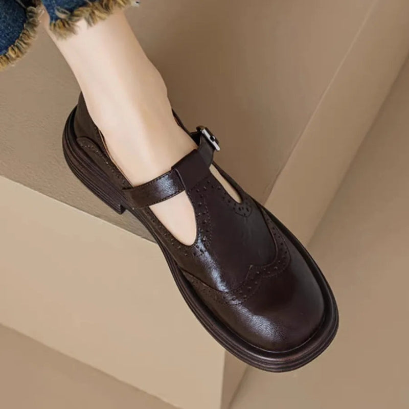Women’s Round Toe Buckle Strap Shoes Grip Sole