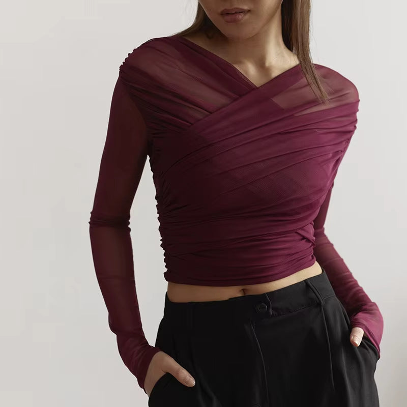 Women’s Crossover Collar Crop Top