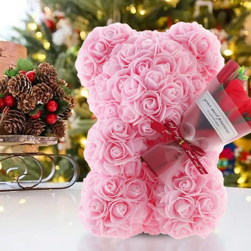 Rose Teddy Bear Holding Bouquet
