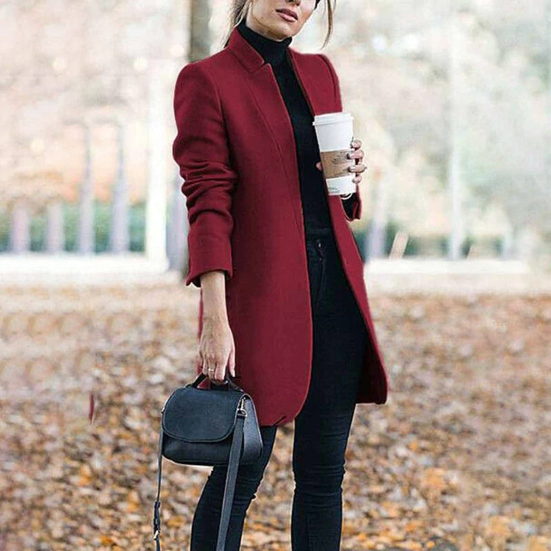 Women’s Notched Collar Slim Fit Long Sleeve Coat