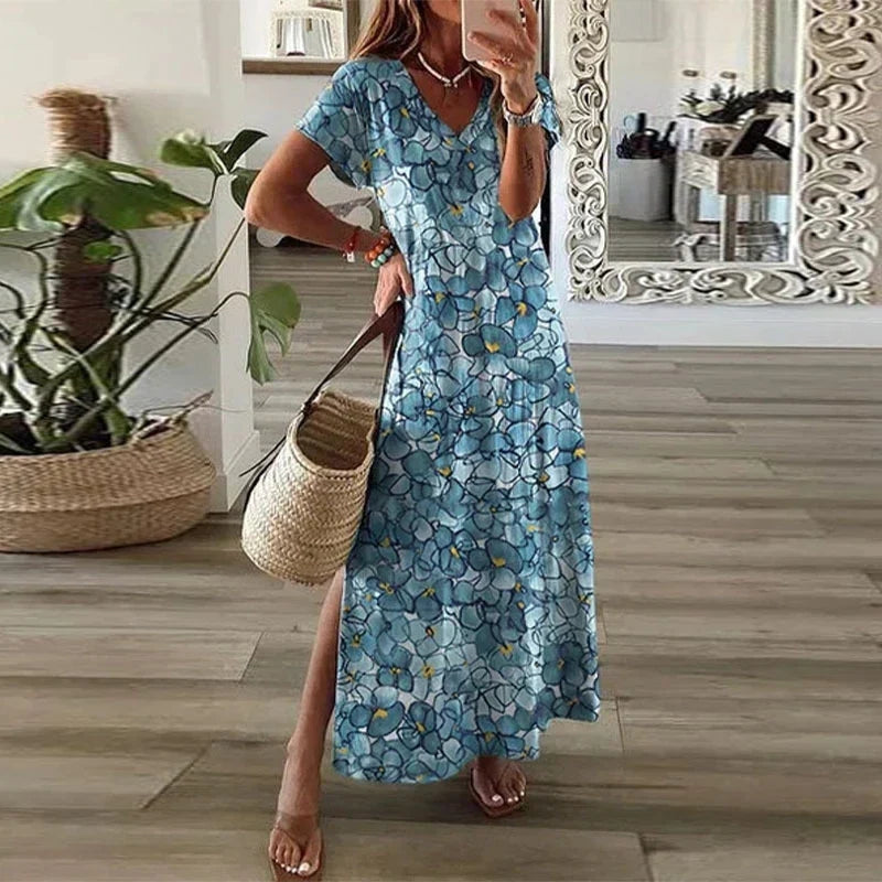 Women’s Long Dress Short Sleeve Round Neck