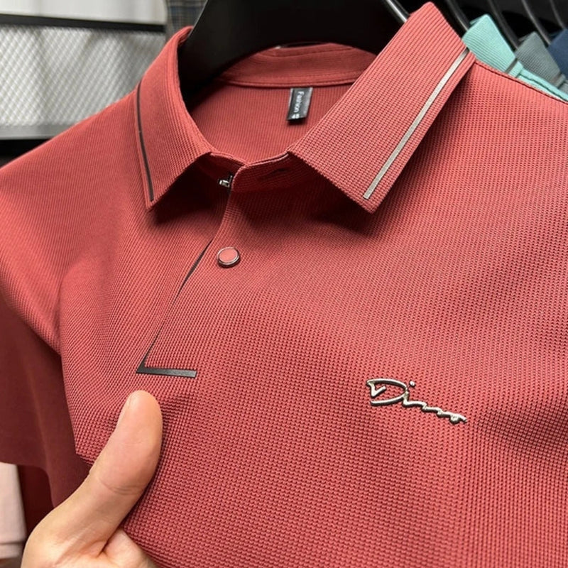 Aaron - Printed Short Sleeve Polo Shirt With Button Collar