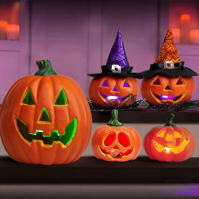 Illuminated Pumpkin Set for Halloween Decor