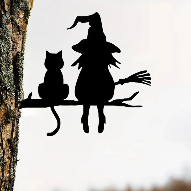 Witch and Cat Garden Silhouette Ornament