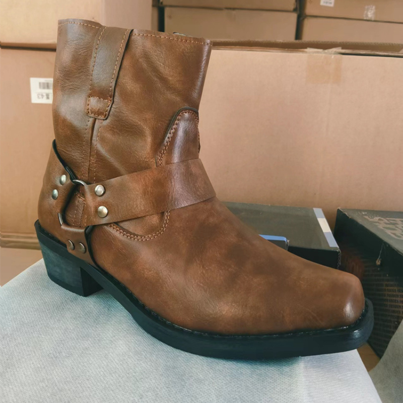 Stephen  – Laarzen met Vierkante Neus Hoge Gesp en Ritssluiting Ontwerp Velani