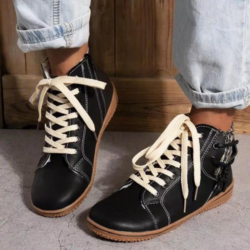 Nora – Lace Up Boots with Round Toe and Zipper Design