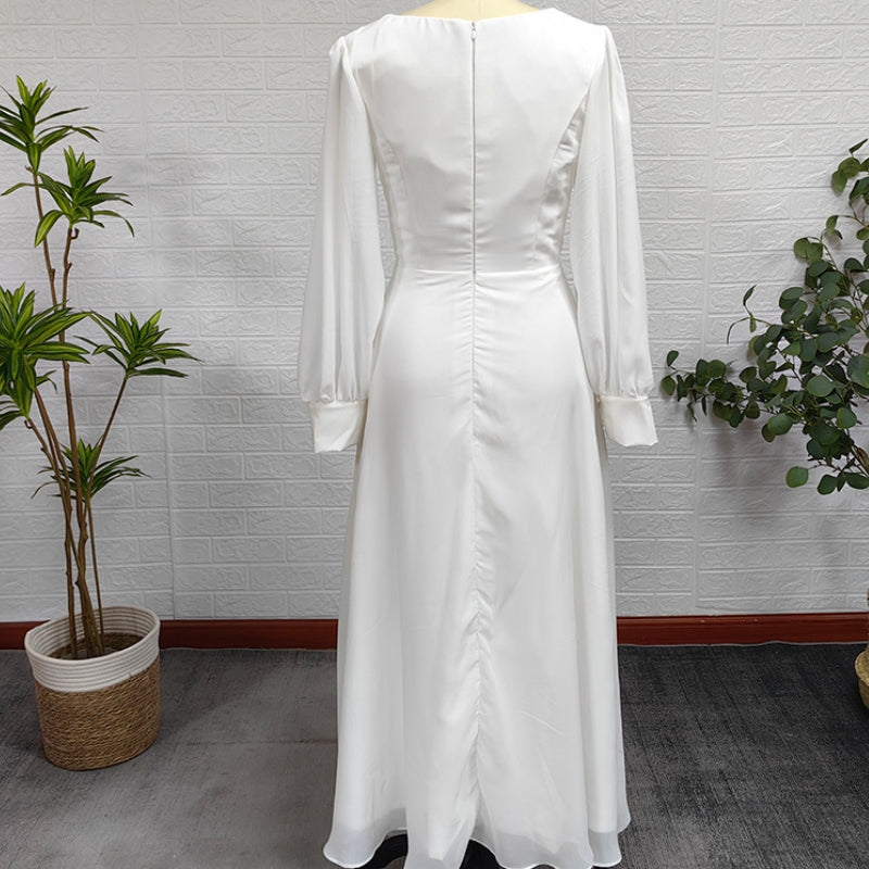 Women’s Flowy V-Neck Maxi Dress with Long Sleeves