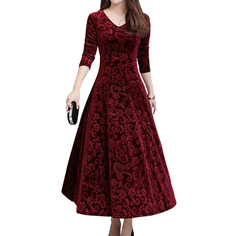 Sophia – Midi-jurk met V-hals en lange mouwen Velani