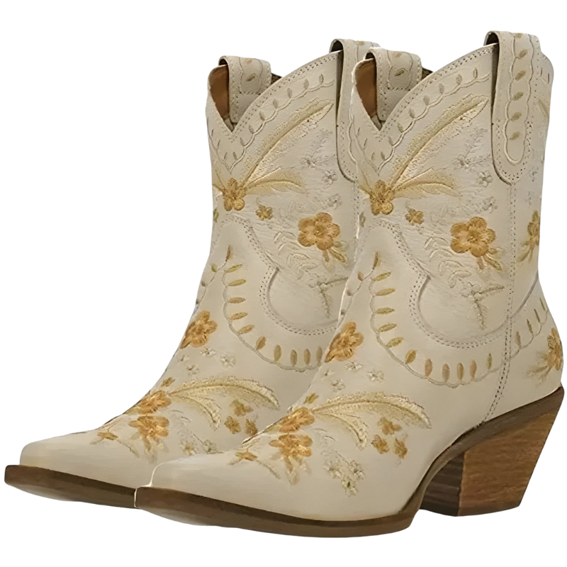 Amelia – Hoge Enkelboots met Bloemenprint en Brede Blockhak Velani