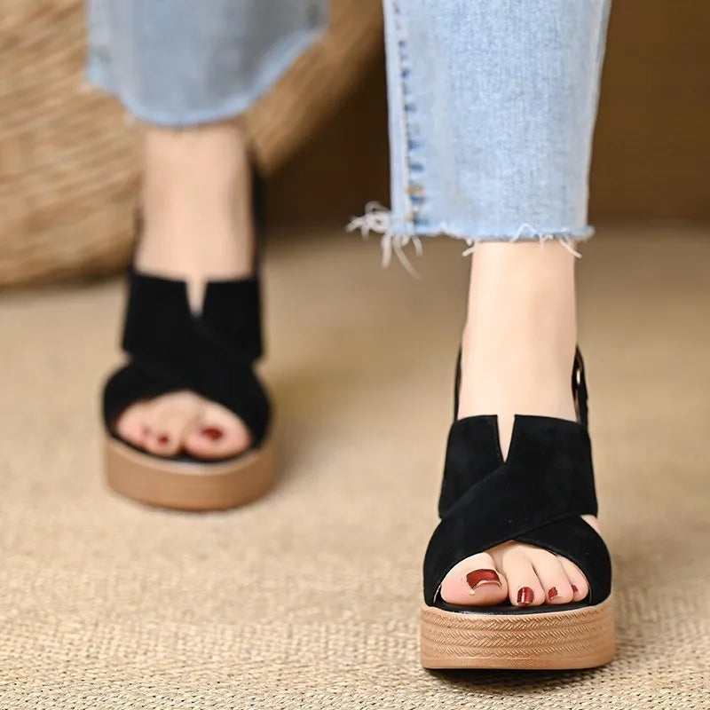 Women's Block Heel Sandals with Cross Straps