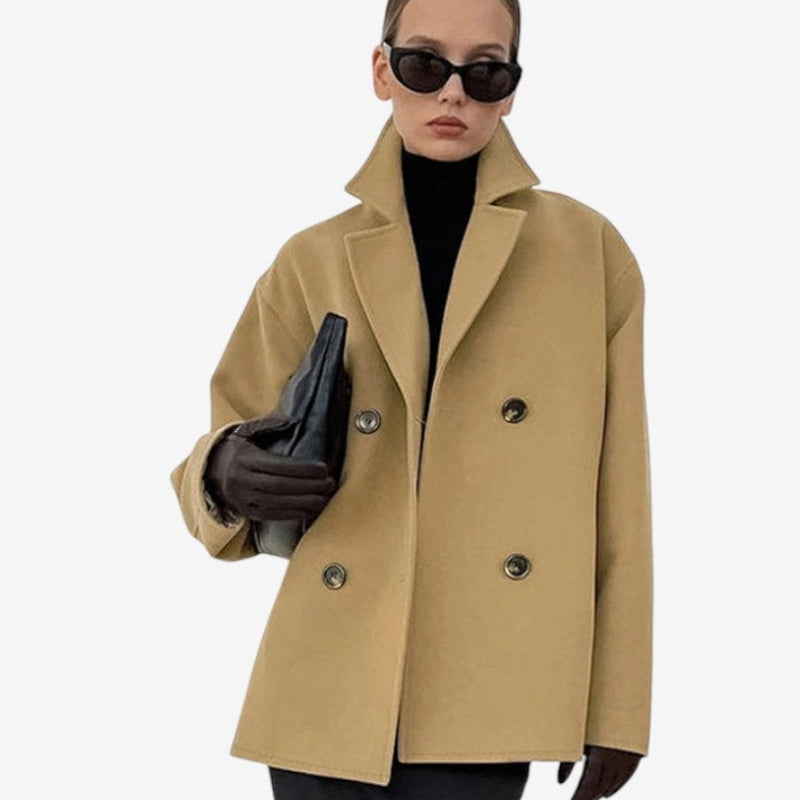 Liana – Long Sleeve Coat with Collar Down and Button Closure