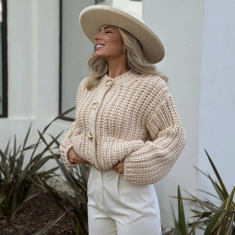 Olivia – Long Sleeve Sweater with Button Closure and Pocket Design