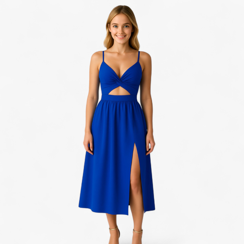 Abigail – Midi Jurk met Dunne Bandjes Zijsplit en Mouwloos Ontwerp Velani