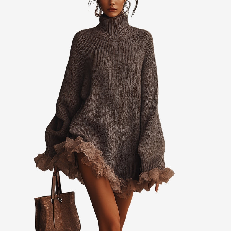 Selina – Long Sleeve Sweater with Round Neck and Skirt Design