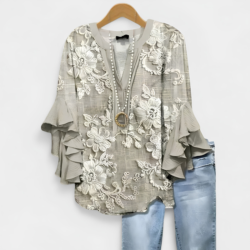 Elegant Women's Printed Blouse with Deep V Neck