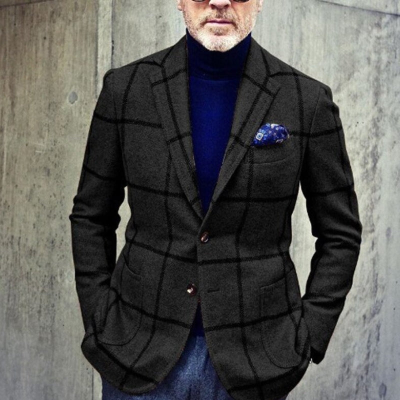 Brian – Long Sleeve Jacket with Down Collar and Plaid Design