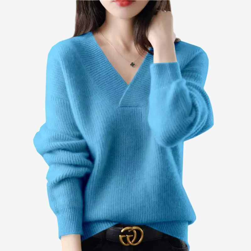 Chic Women's V Neck Ribbed Sweater