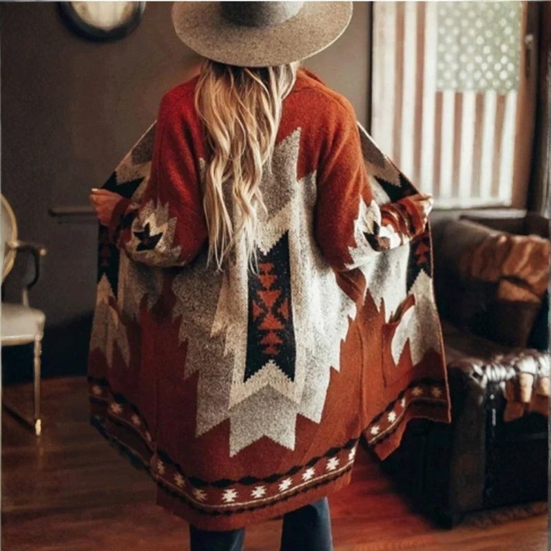 Ava – Long Sleeve Cardigan with Geometric Detailing