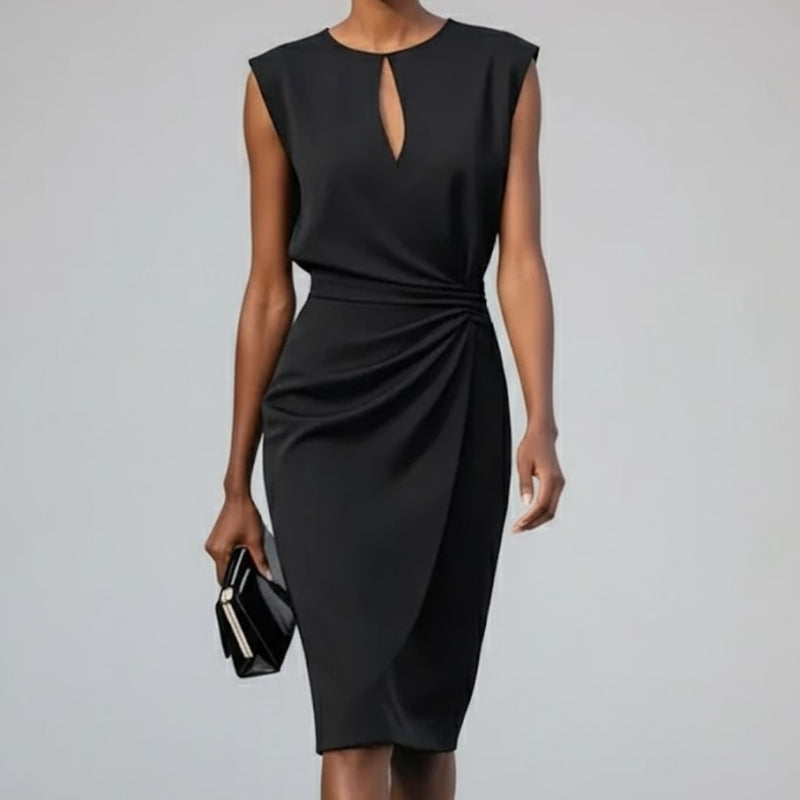 Women’s high-waist sleeveless round neck midi dress