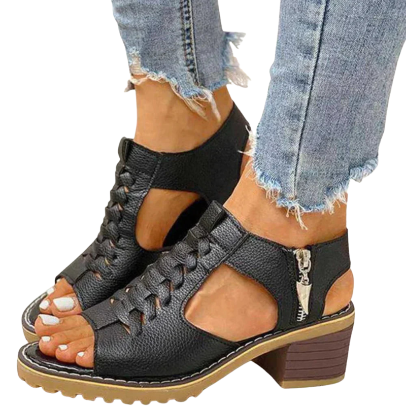 Emily – Chunky Sandalen met Vierkante Hak, Open Teen en Zijrits Design Velani