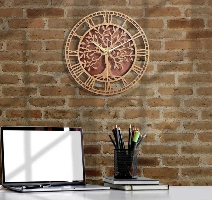 TreeTime – Houten wandklok met boomontwerp voor woondecoratie Velani