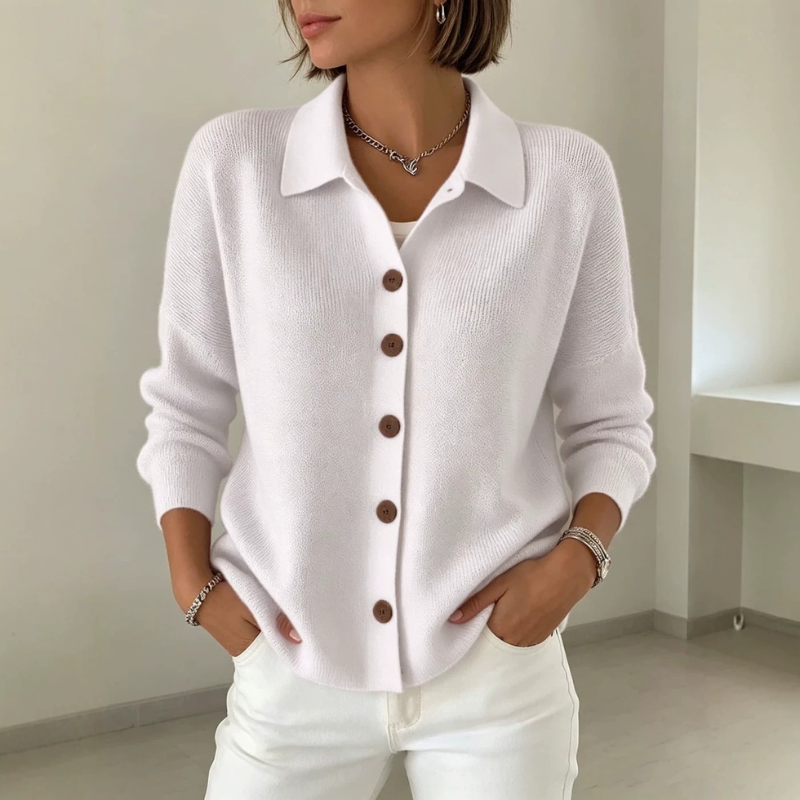 Chic Women's Buttoned Knit Cardigan with Turn Down Collar