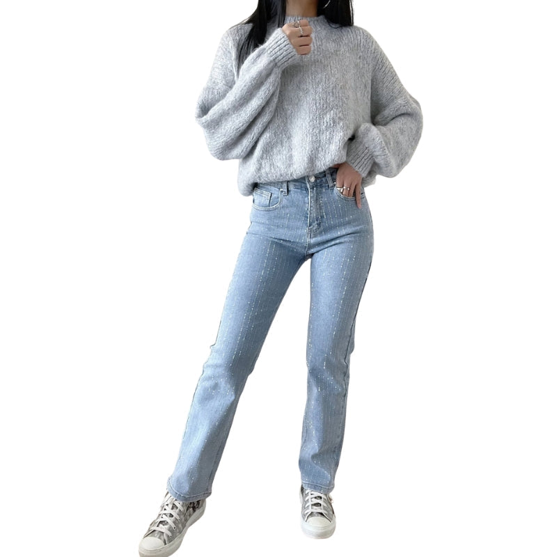 Leah – Hoge taille glitterbroek met meerdere zakken Velani