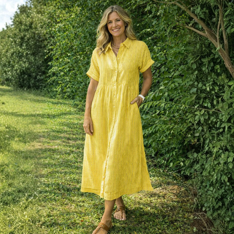 Elegant Striped Midi Shirt Dress for Women