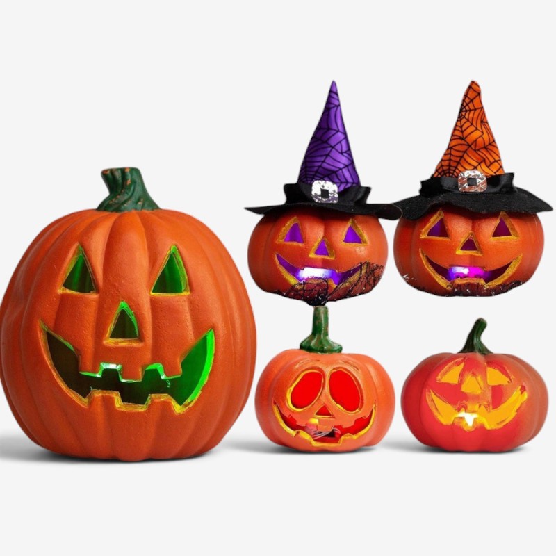 Illuminated Pumpkin Set for Halloween Decor
