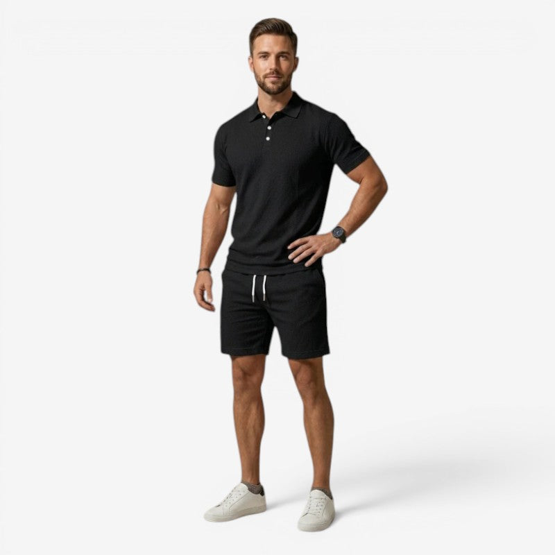 Men's Stylish Polo Shirt and Drawstring Shorts Set