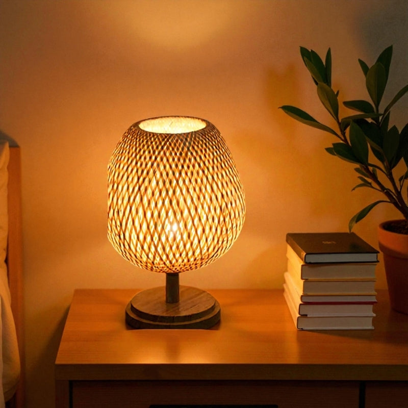 GlowWood – LED Tafellamp met Houten Voet Velani