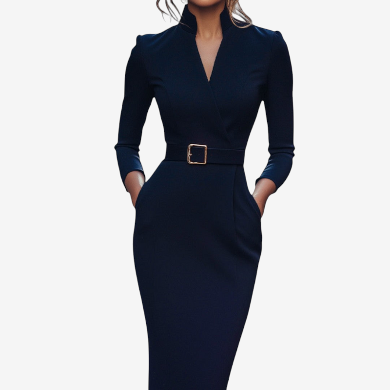 Elegant V-Neck Bodycon Dress with Long Sleeves