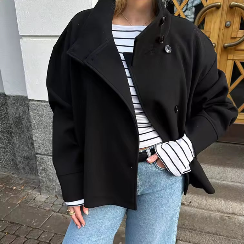 Women's Stylish Stand Collar Button-Up Coat