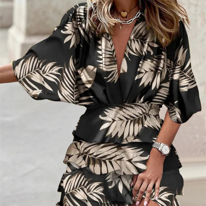 Lisa – Robe Midi Imprimée avec Jupe à Volants Velani