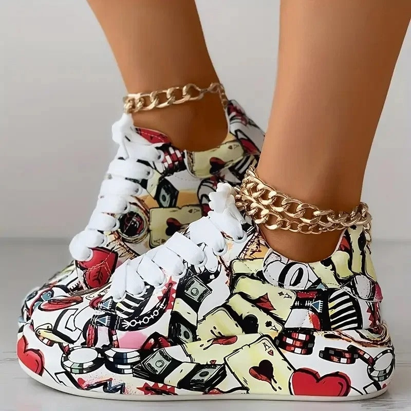 Aria – Sneakers with Painted Graffiti and Lace Up Design