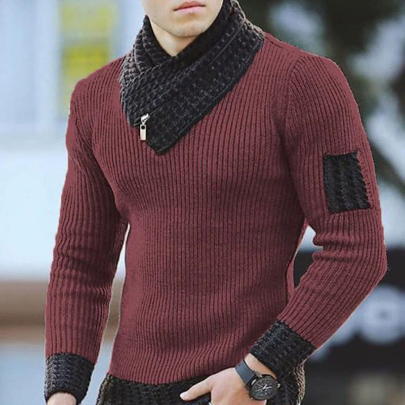 Albert – Slim fit trui met lange mouwen, sjaalkraag en rits Velani