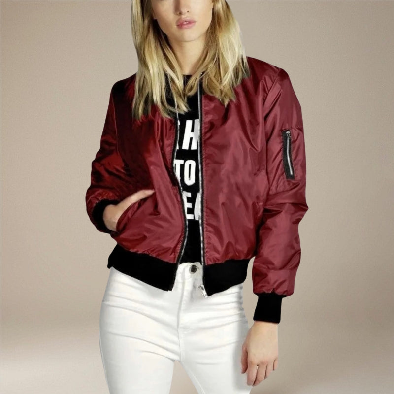 Mireya – Long Sleeve Bomber Jacket With Zipper And Pockets