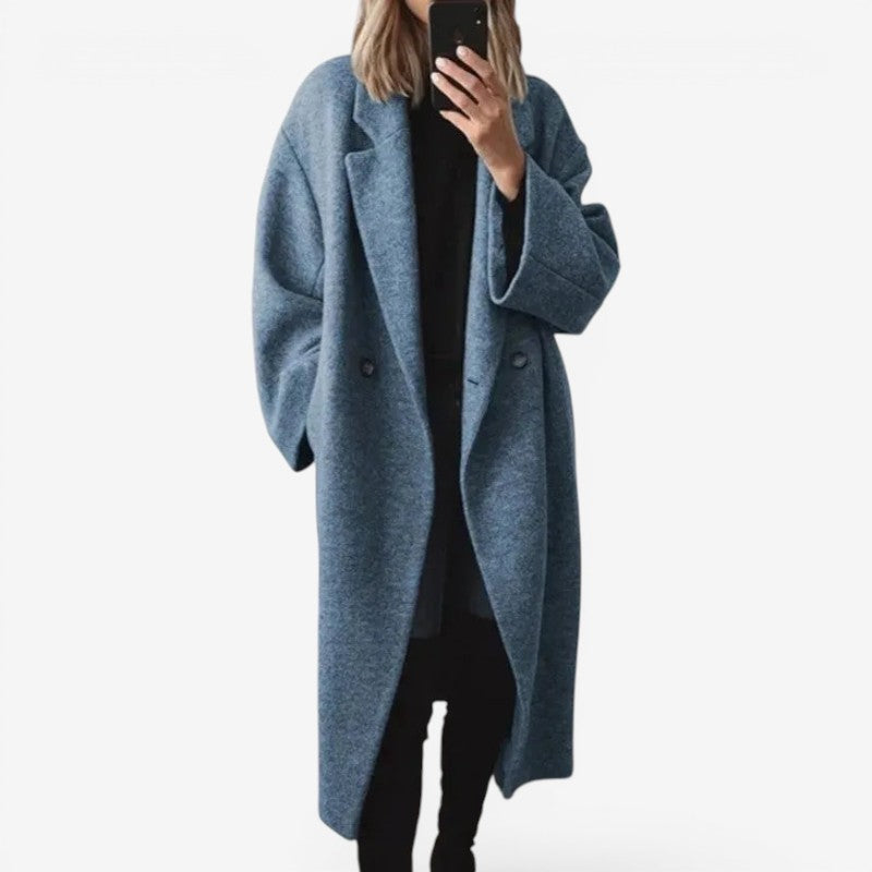 Women’s Button Front Long Sleeve Coat with Side Pockets