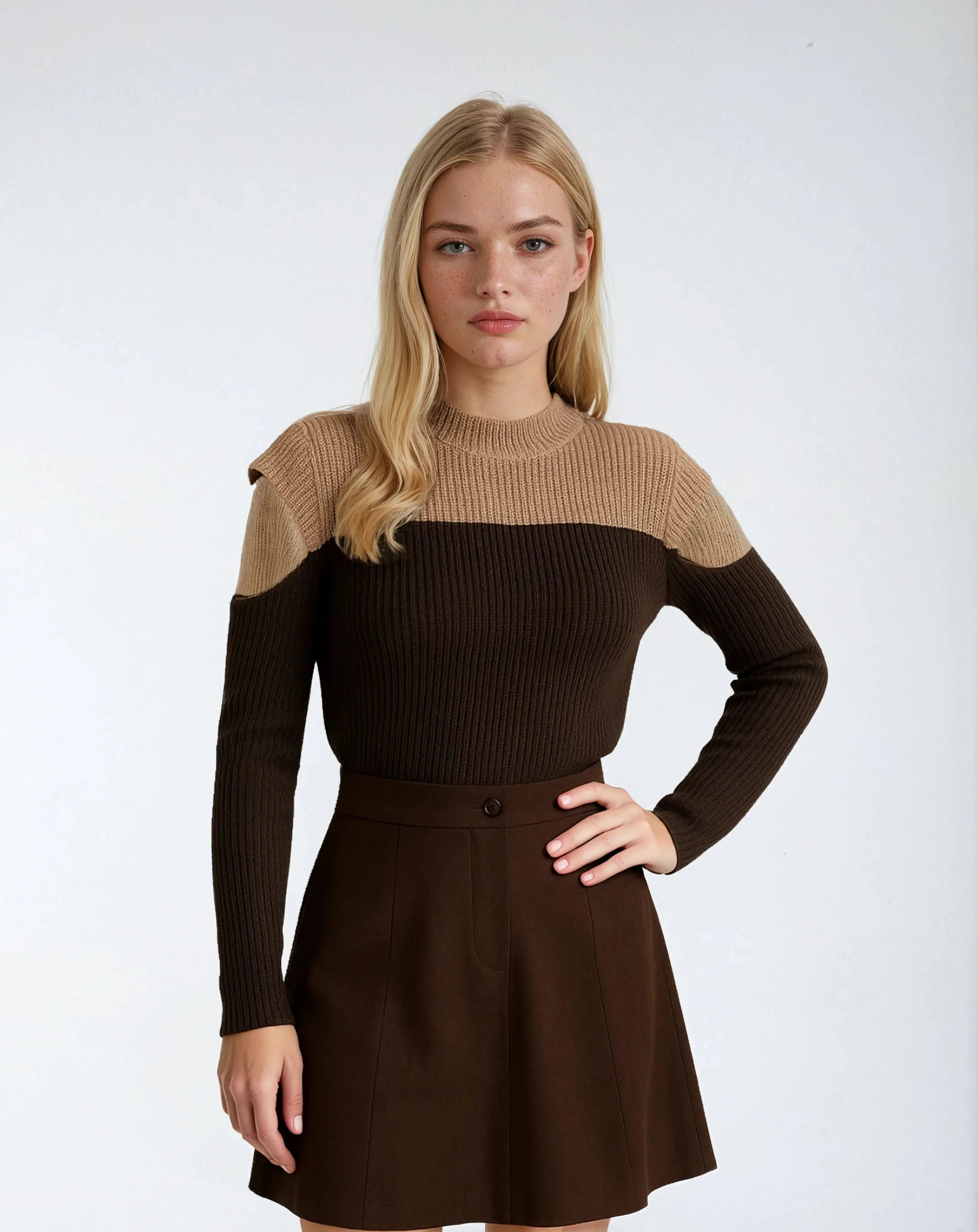 Polyester Gebreide Trui Met Patchworkdetail-Sweaters-Velani-Velani