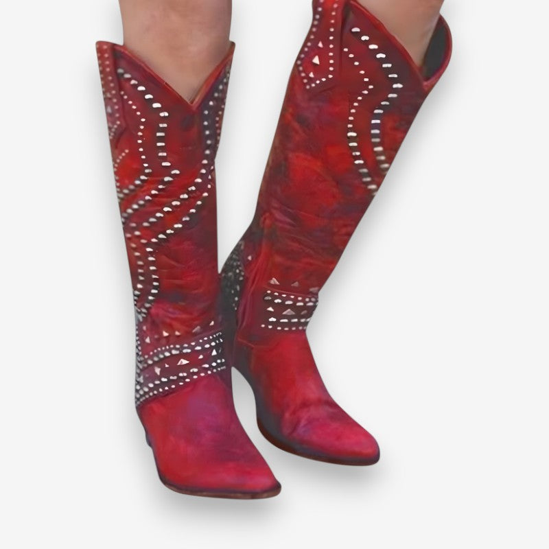 Isabella – Knight Boots With Round Toe And Printed Design