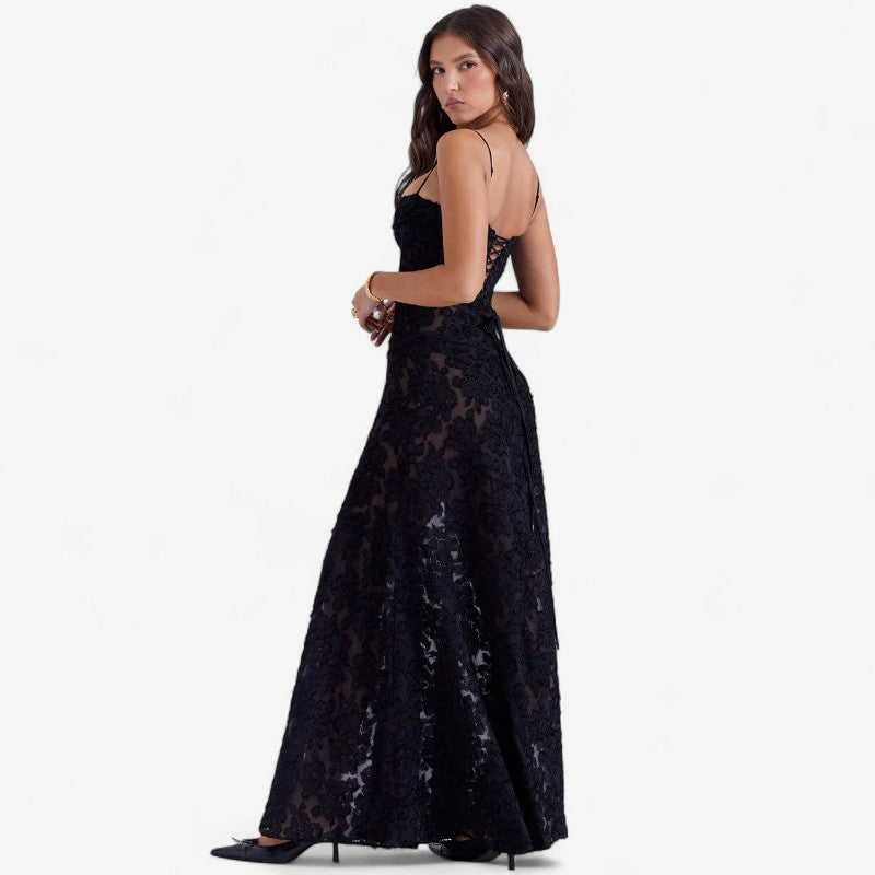 Nova – Mouwloze lange jurk met open rug en bloemenprint Velani